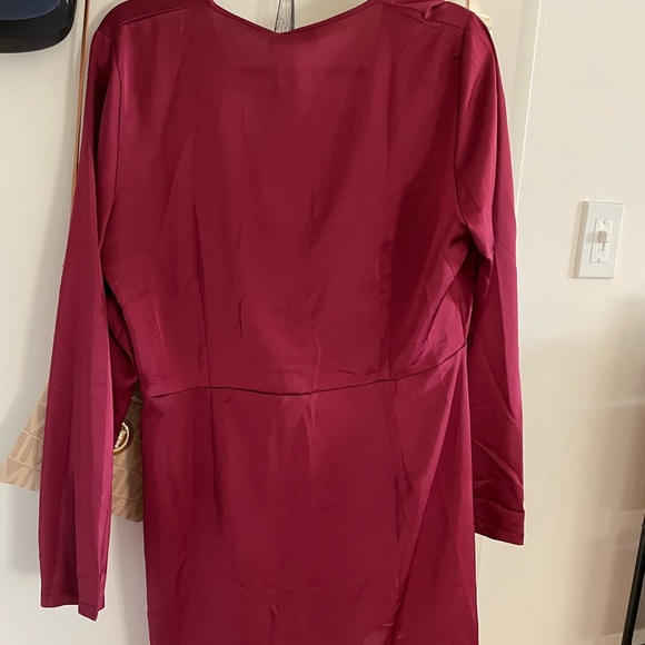 Brand New Burgundy Satin Wrap Dress - Picture 3 of 6